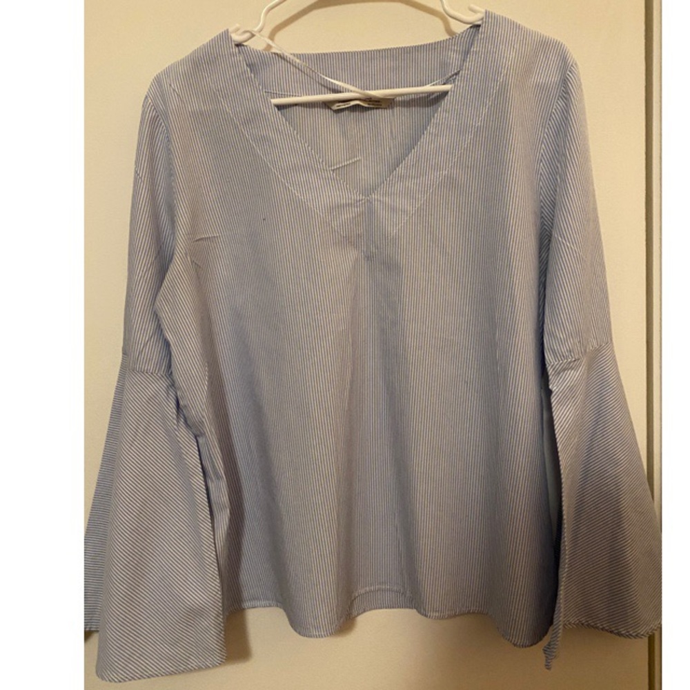 Zara flare sleeve blouse, pinstriped